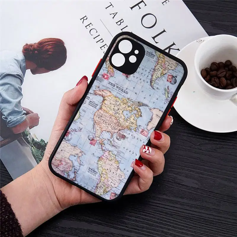 

world map Phone Case matte transparent For iphone 7 8 11 12 plus mini x xs xr pro max cover