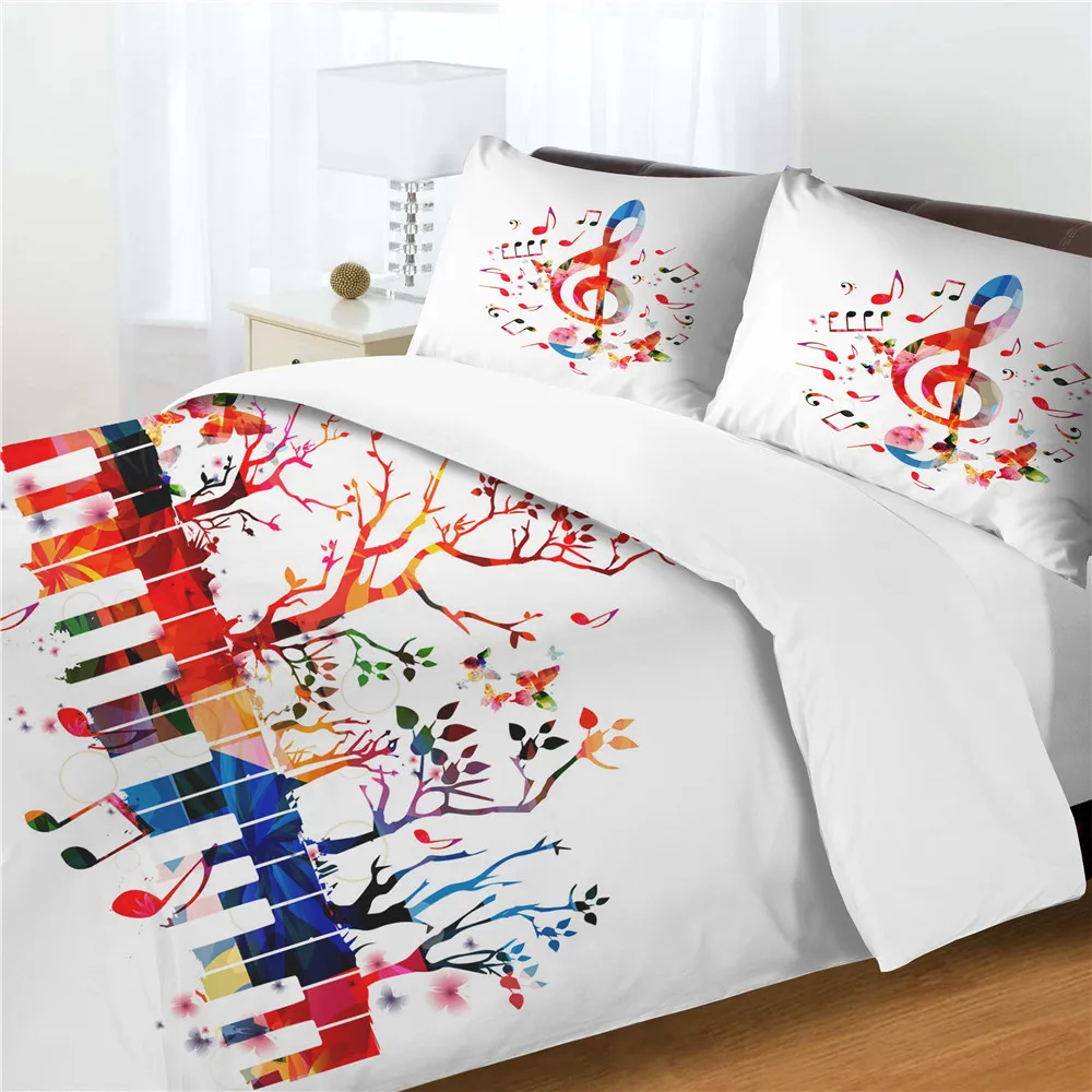 

Комплект белого постельного белья с ярким принтом, дизайн в виде музыкальной ноты спальное постельное белье, Текстиль для дома, постельное ...