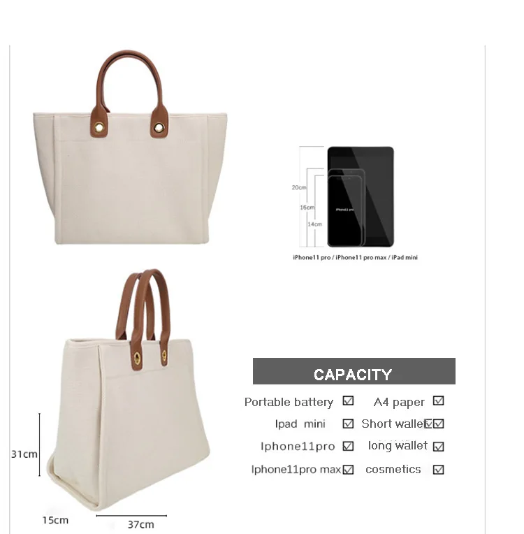 

2021 New Fashion Designer Handbag Canvas Shoulder Bbag Tote Bag Large Capacity Shopping Leisure Chain Large Bag