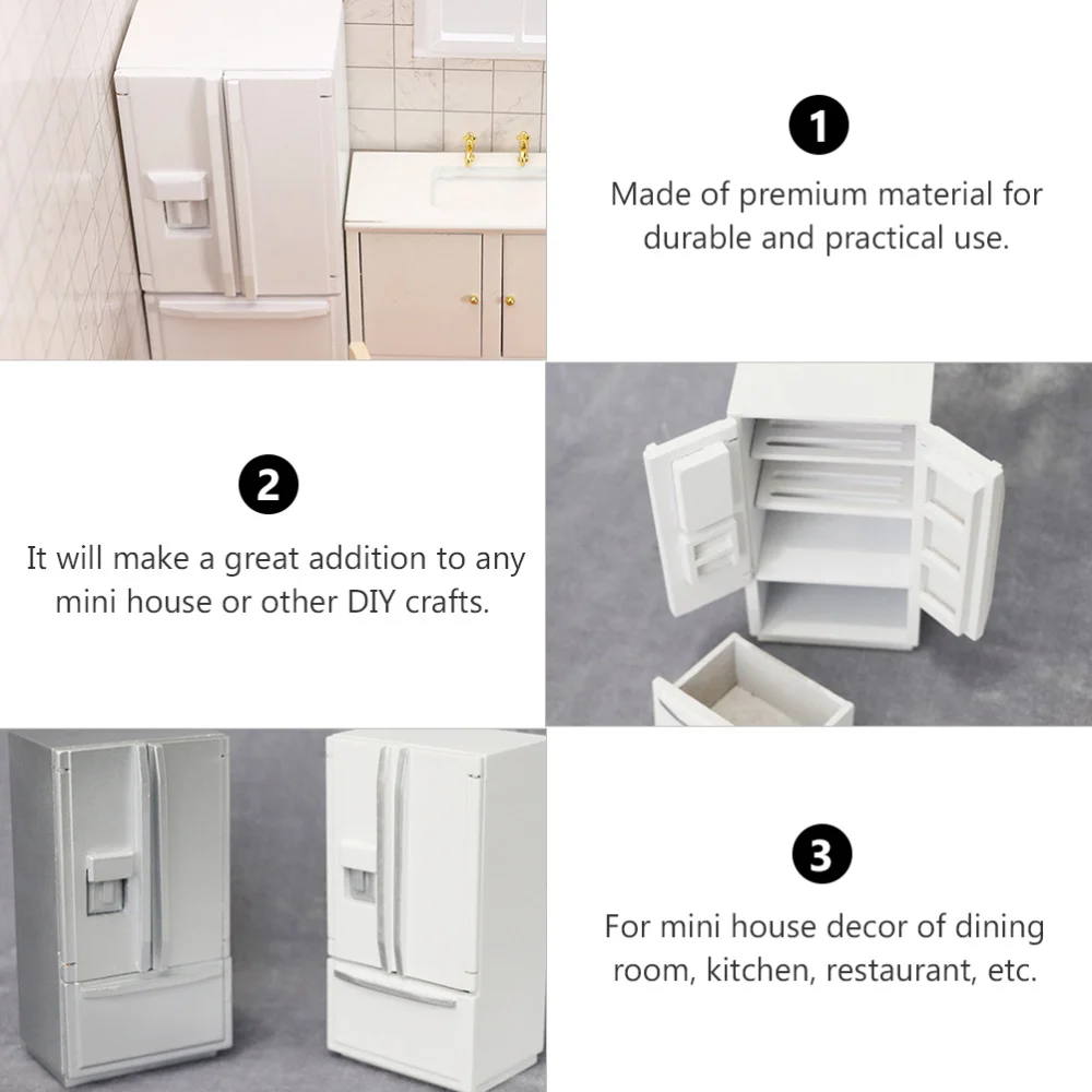 

1PC Mini Wooden Double Door Fridge Mini House Decor Miniature Furniture Ornament
