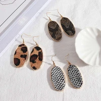 e7591 zwpon cork oval earrings for women designer boutique vegan leather snakeskin earrings squama jewelry wholesale