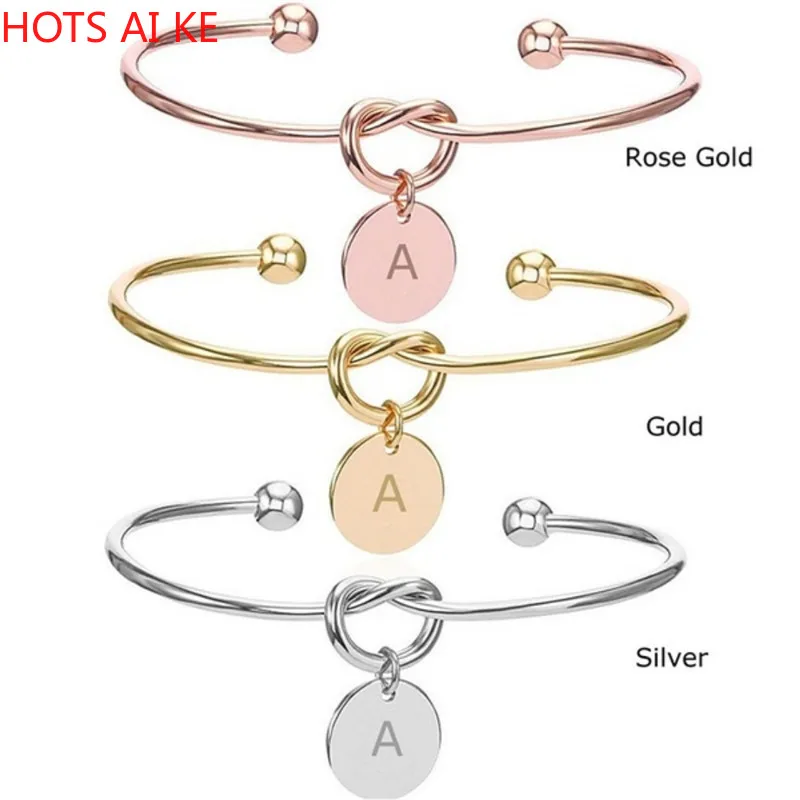 

Fashion Name Female Jewelry Initial Alloy Letter Charm Bracelets For Women Girls Rose Gold Bow-knot Bracelets