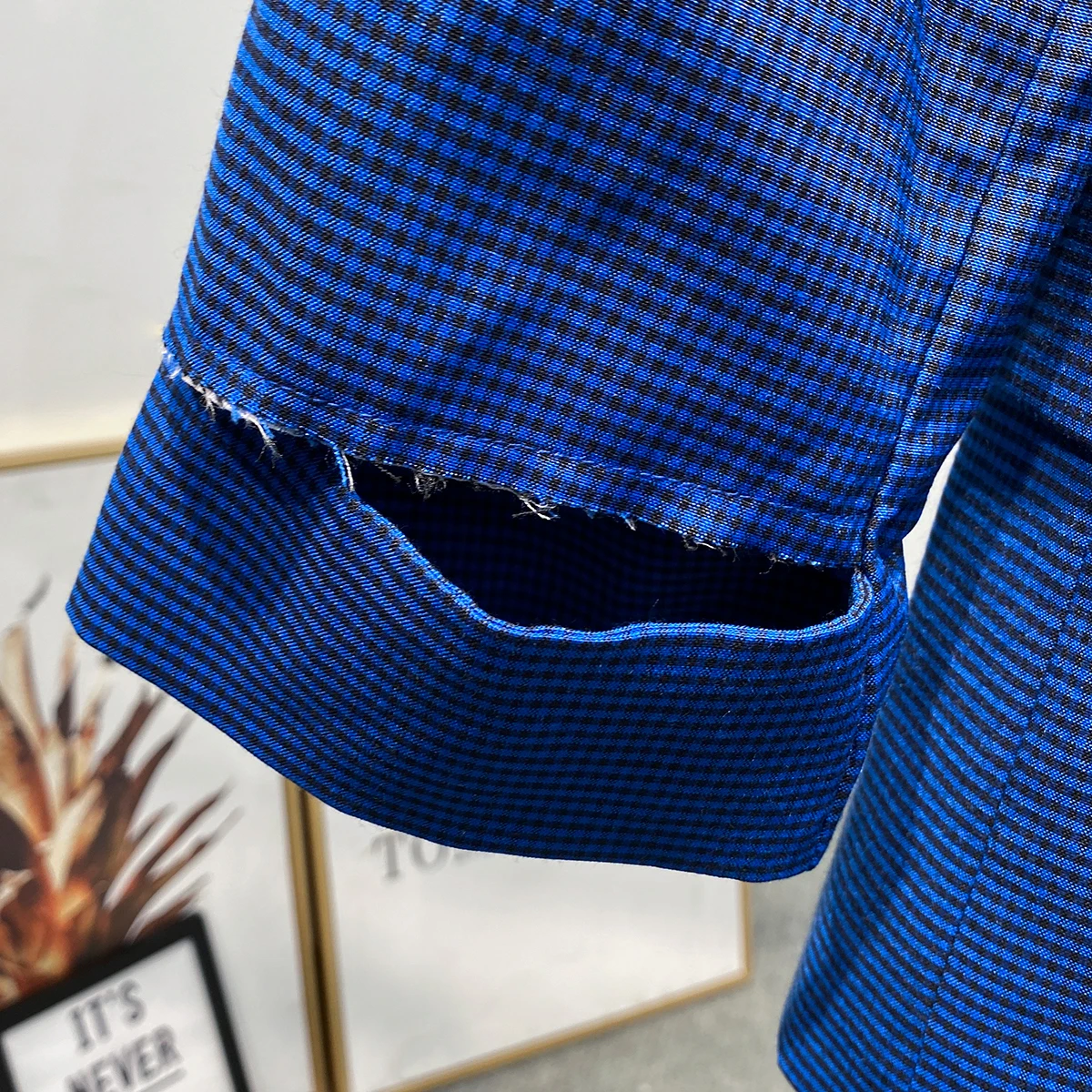 

2020 new autumn afashion women notched full length blue color plaided pocket single breasted blazer female top P269