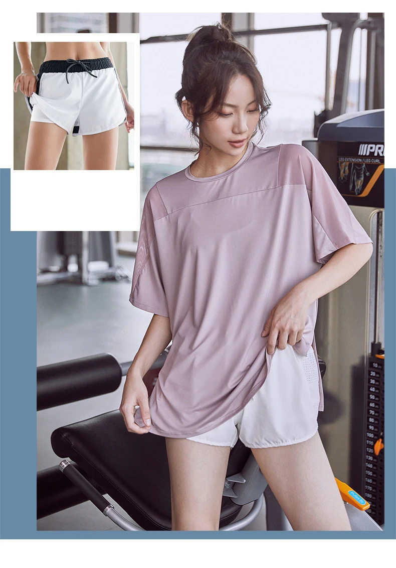 Women Shirts Long Sports Quick-drying Clothes Women's Loose Running Blouses Plus Size Fitness Clothes, Short-sleeved T-shirts