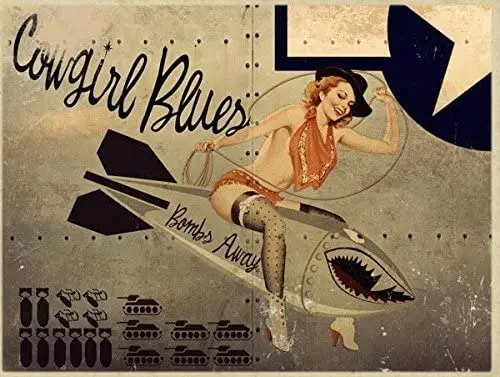 

DYTrade Cowgirl Blues Metal Sign, WWII Airplane Nose Art, Pinup Girl, Vintage