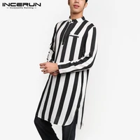 2021 fashion men striped kurtas long shirts long sleeve stand collar muslim katan streetwear mens indian clothes incerun s 5xl