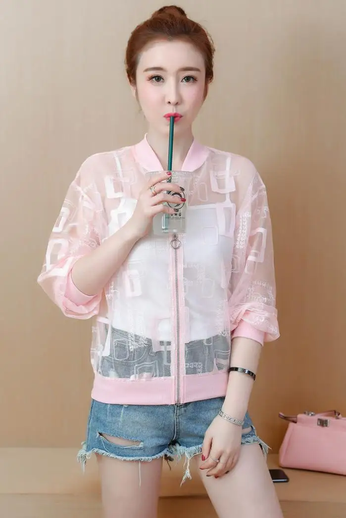 

Sunscreen Fairy Short Summer 2021 New versatile Korean thin hollow short coat fashion baseball jacket