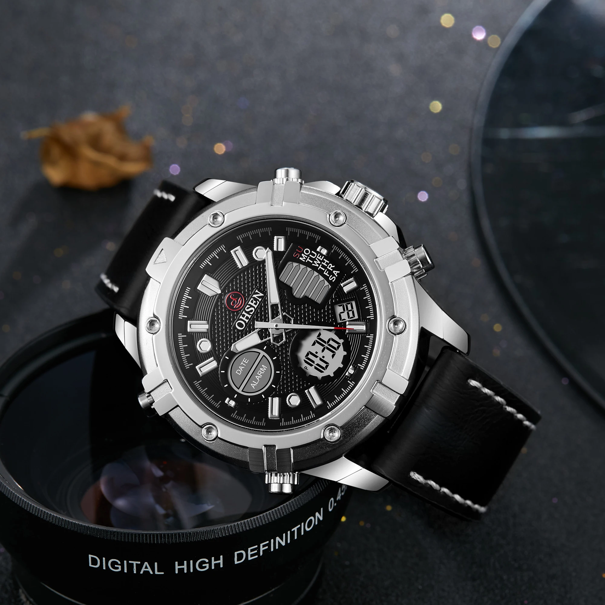 Модные мужские кварцевые часы черные армейские водонепроницаемые с двойным