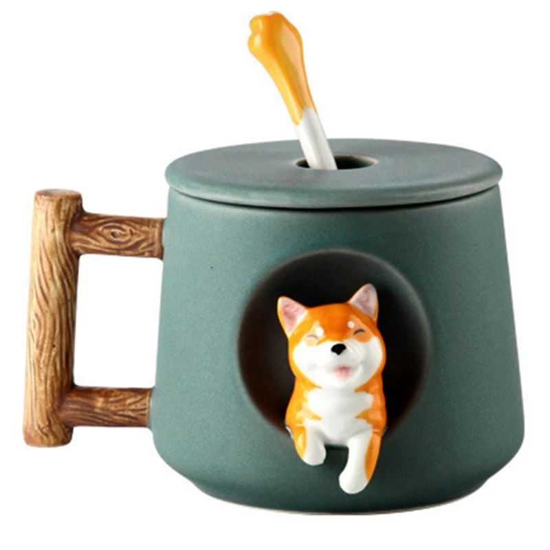 

Home Decoration Cute Cartoon Animal Shiba Inu Ceramic Mug Creative Christmas Valentine Gift Couple With Lid Spoon Coffee Cup