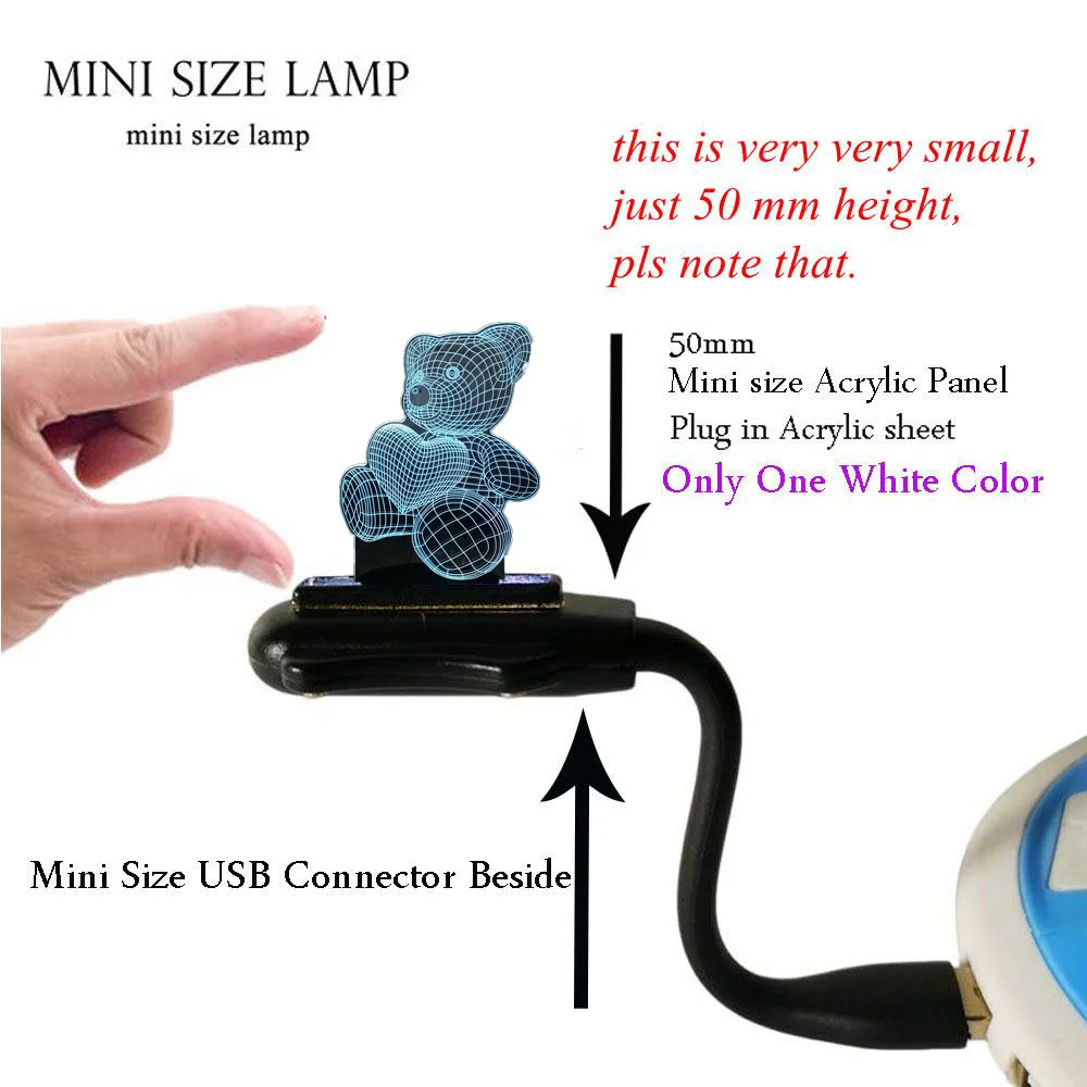 MINI USB Lamp Милый детский Рождественский подарок USB маленький милый медведь в виде сердца 3D светодиодный RGB Ночной светильник атмосферная настольная лампа для маленьких девочек Декор для спальни - Испускаемый цвет: MINI USB Lamp