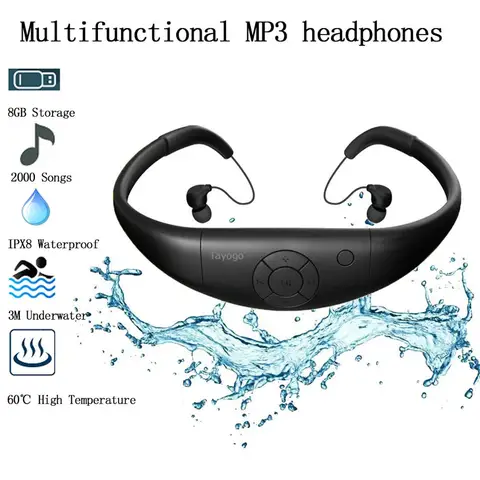 Водонепроницаемый MP3-плеер, IPX8 8 Гб наушники для плавания с функцией Shuffle, Наслаждайтесь музыкой во время занятий спортом