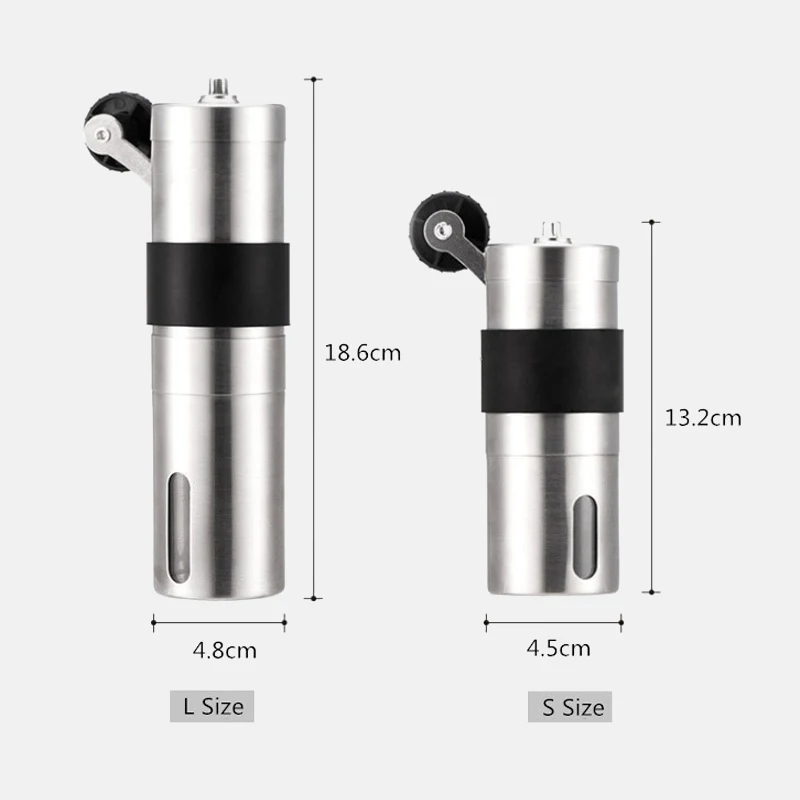 

2 Size Easy Clean Manual Ceramic Coffee Grinder With Rubber Loop Ring Kitchen Tools Stainless Steel Adjustable Coffee Bean Mill