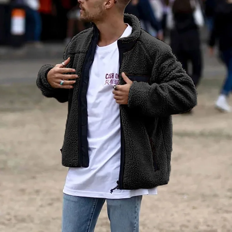 

ZOGAA Cardigan Men Men's Winter Coat Zipper Plush Trendy Patchwork Casual Sweatshirts Allmatch Hot Sale Chic Large Size Slim New