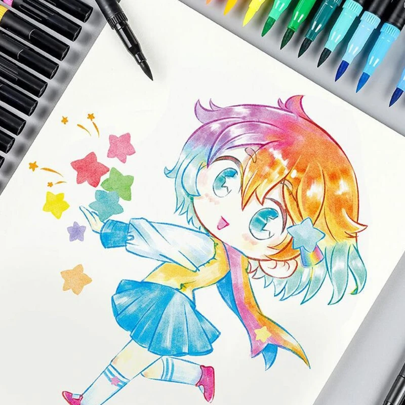 

12/24Pcs Dual Tip Flexible Color Brush Fineliner Tips Art Pen Watercolor Markers