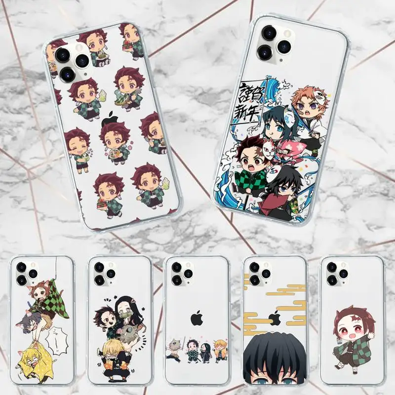 

cartoon demon slayer Phone Case Transparent for iPhone 7 8 11 12 13 mini pro X XS XR MAX Plus