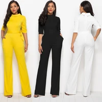 sexy solid half sleeve women jumpsuit with pocket elegant waist belt button rompers ladies wide leg playsuits plus size overalls
