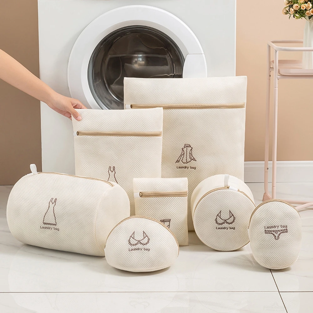 Bolsa de malla para lavander&iacute;a, juego de bolsas de malla para filtro de lavadora, logotipos bordados y limpieza ordenada, 7 unids/set por juego-0