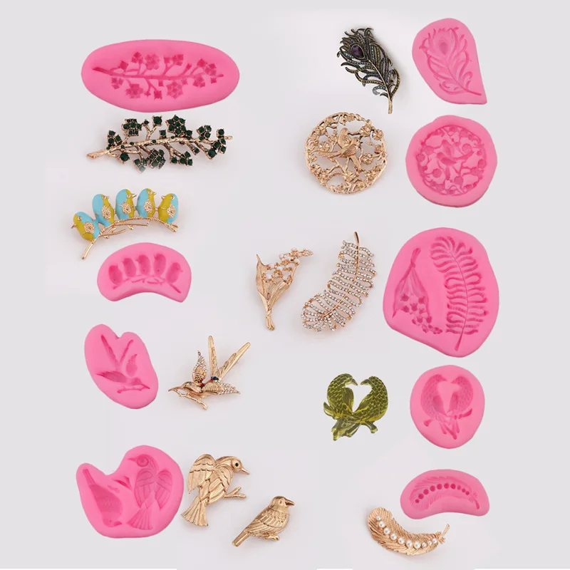 Силиконовая форма для украшения торта в виде птиц перьев ветвей шоколада помадки