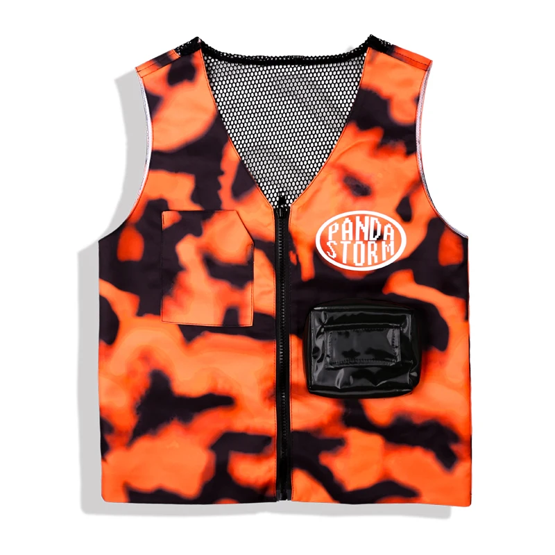 

2021 New Children Hip Hop Clothes Orange Camouflage Vest Pants Suit Boys Girls Jazz Modern Trend Hip Hop Dancers Show Costume