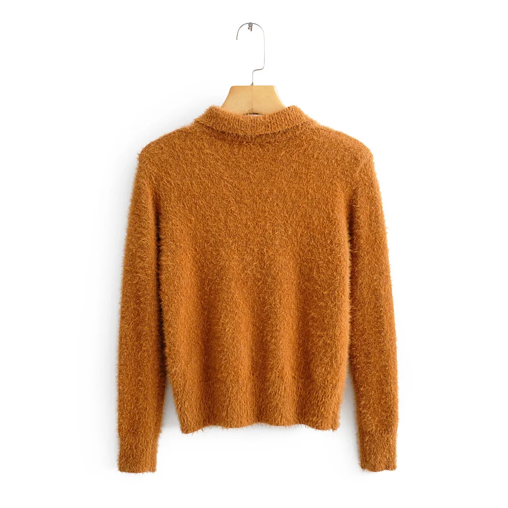 H.SA European Fashion Women Long Sleeve Turn Down Collar Sweater and Jumpers Button Up Orange Knitwear Loose Spring Tops | Женская