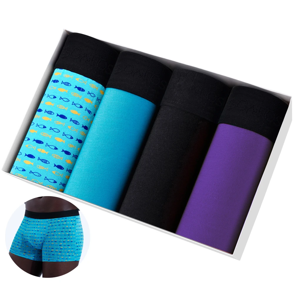4pcs Fashion Print Cotton Men's Panties Sexy Boxers For Man Underwear Lots Shorts Gay Underpants Brands Male Boxershorts Calecon