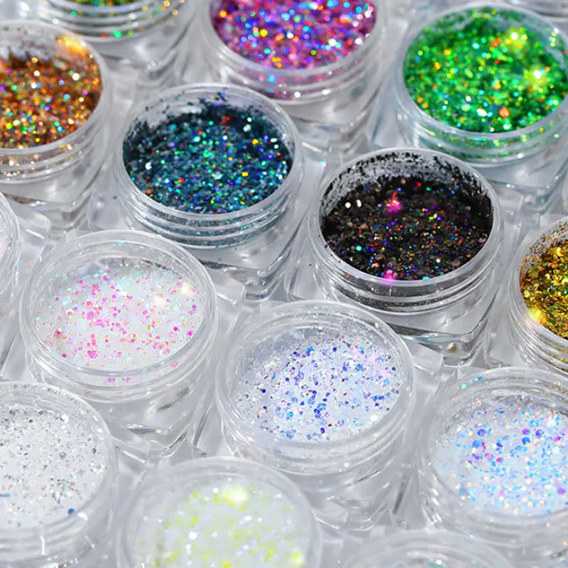 12 pcs/Japanese nail art laser glitter sequins set color light turn onion powder jewelry mermaid magic sequin | Красота и здоровье