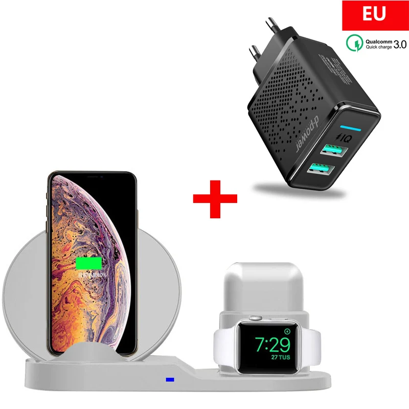 Оранжевый 3 в 1 QI Беспроводная зарядная подставка для iPhone 8 8Plus X XS Max XR Беспроводная зарядная док-станция для AirPods Apple Watch 1 2 3 4 - Цвет: Оранжевый