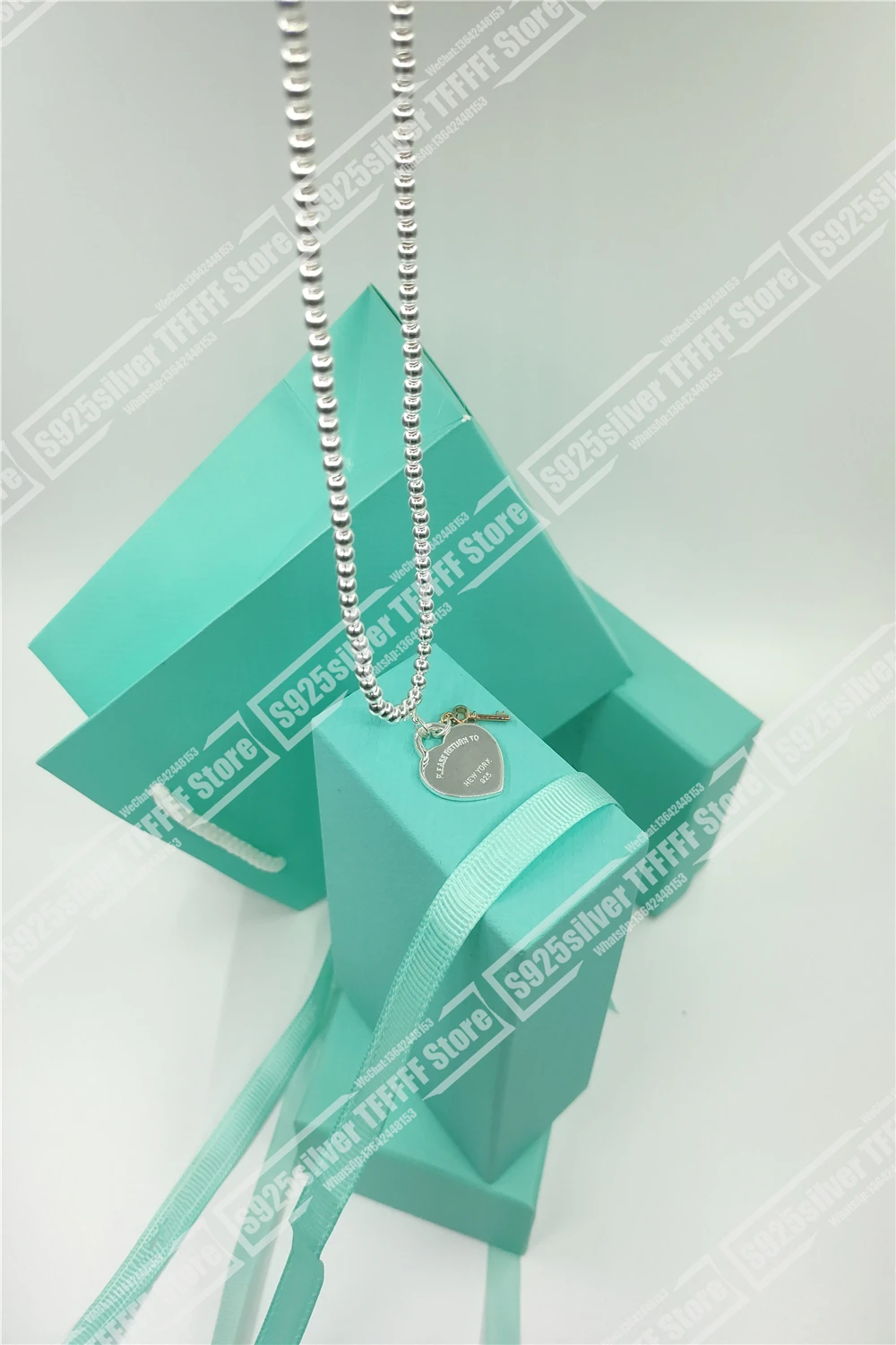 

T/fashion/love label key necklace / 925 / / gift/men's and women's 4 mm, 8 mm round bead necklace
