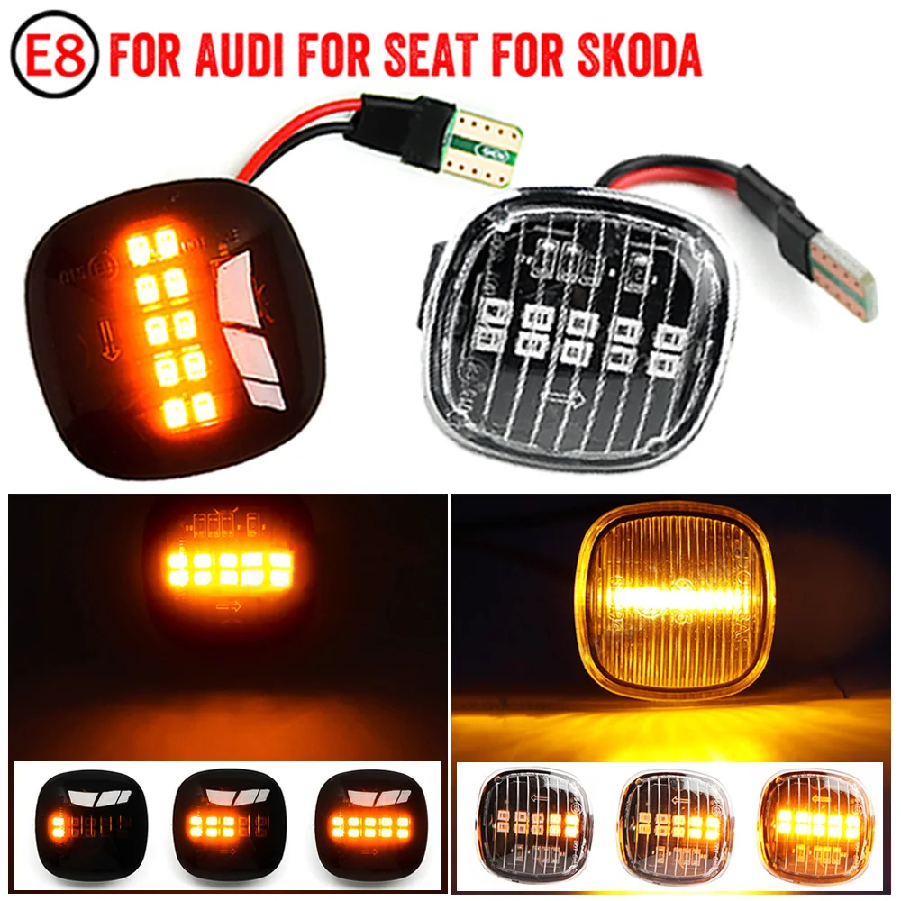 

2X Dynamic LED Side Marker Turn Signal Light Indicator For Skoda Fabia Octavia Superb Roomster SEAT Cordoba Ibiza AUDI A3 A4 A8