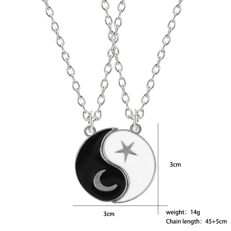 

Good Friend 2-piece Necklace Round Splicing Yin Yang Tai Chi Gossip Pendant Fashion Jewelry Men And Women Valentine's Day Gift