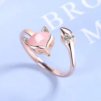 new cute fox head open ring for woman fashion finger jewelry adjustable small ring gift