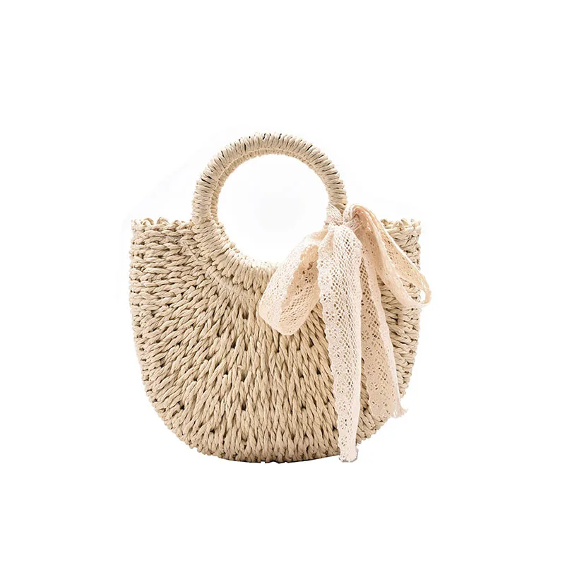 

2021 New Arrivals Women's HandBags For Female Straw Weaving Ribbon Decoration Design Spring Summer Exclusive Leisure Style Bag