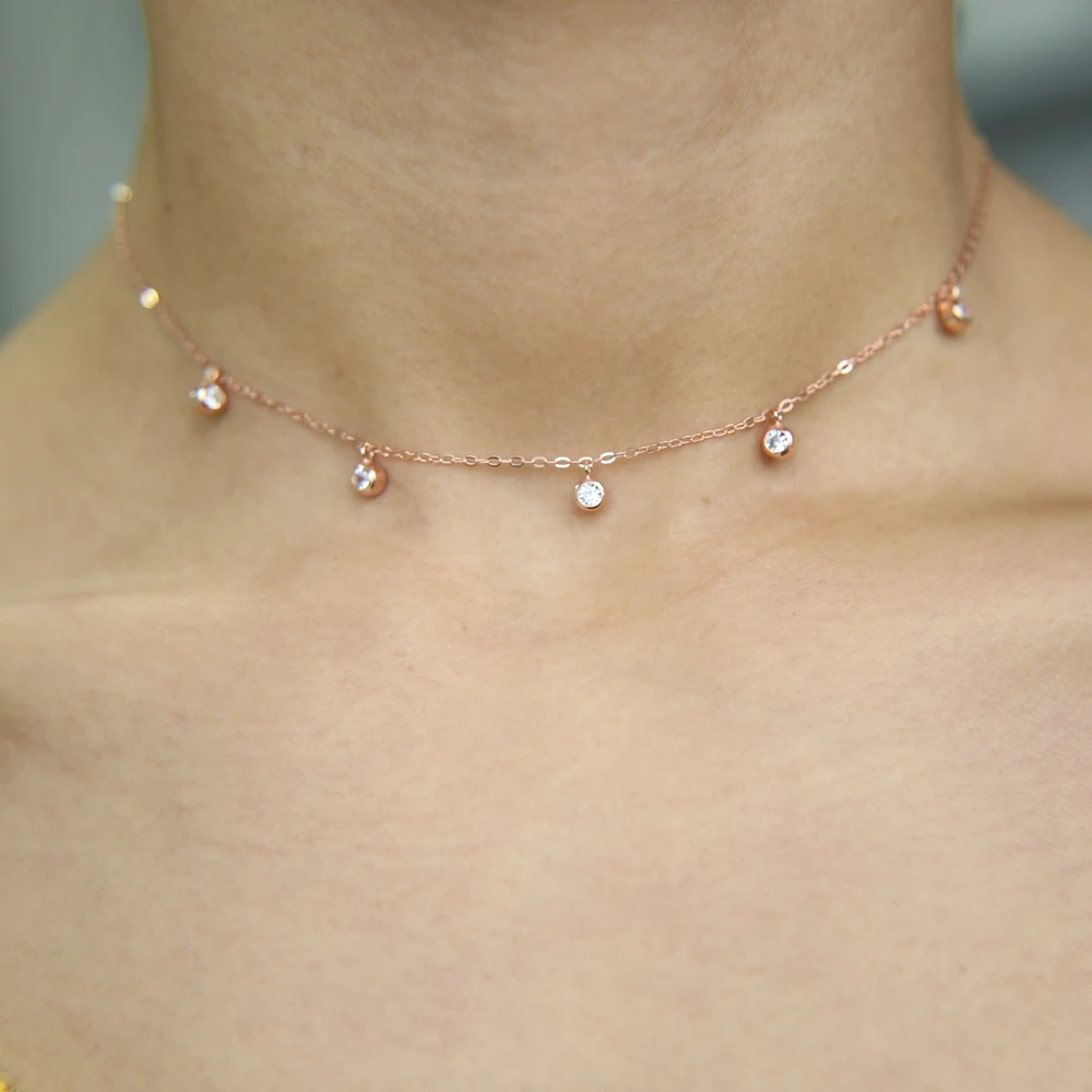Женское Ожерелье чокер из серебра 925 пробы с фианитами|choker necklace|drop necklacenecklace drop |