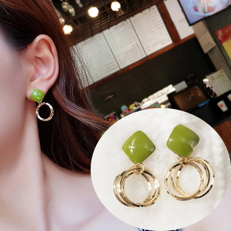 

New Sweet Rhombus Round Stud Earrings for Women Girls 2019 fashion modern jewelry Geometric Circle Earrings Female Brincos gifts