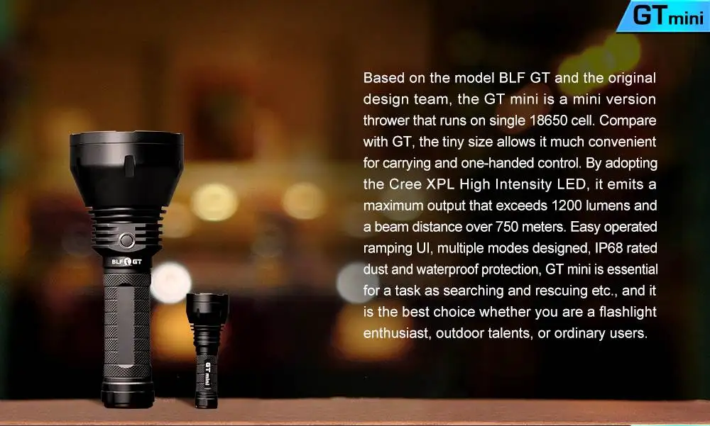 Lumintop BLF GT mini 18650 светодиодный светильник-вспышка, портативный мини-фонарь, походный светильник для охоты, фонарь, лампа с плавным затемнением