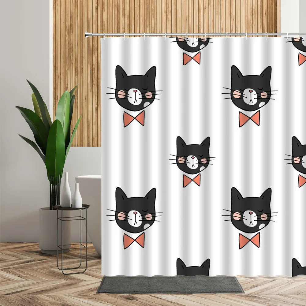 cartoon cat shower curtain set lovely cute cats animal kids bathroom decor waterproof child bath cloth home curtains accessories free global shipping