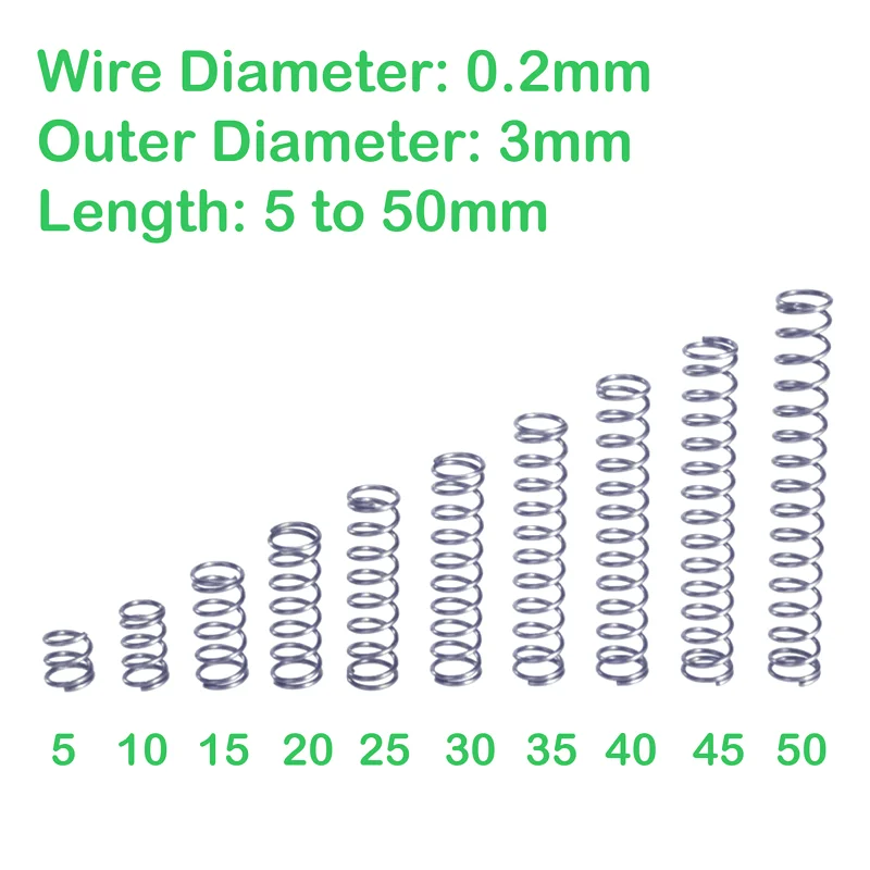 

Compression Small Spring Wire Diameter 0.2mm Outer Diameter 3mm Pressure Length 5mm-50mm 304 Stainless Steel Spring