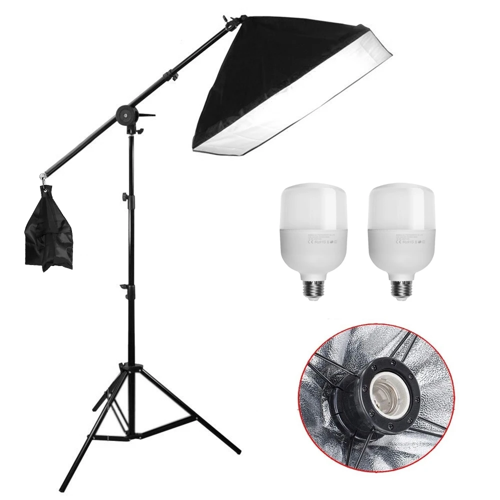 ZUOCHEN Photo Studio 2x 25W LED Softbox Continuous Lighting Soft Box Boom Arm Light Stand Kit With Sandbag For Photography Video