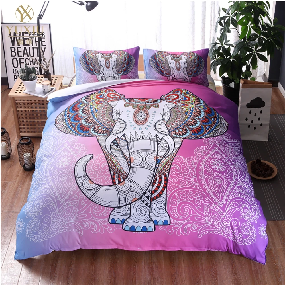 

YuXiu Luxury 3D Bedding Sets Elephants Animals Duvet Cover Set Pink Bed Linens Quilt Covers 3Pcs Twin Full Queen King Double