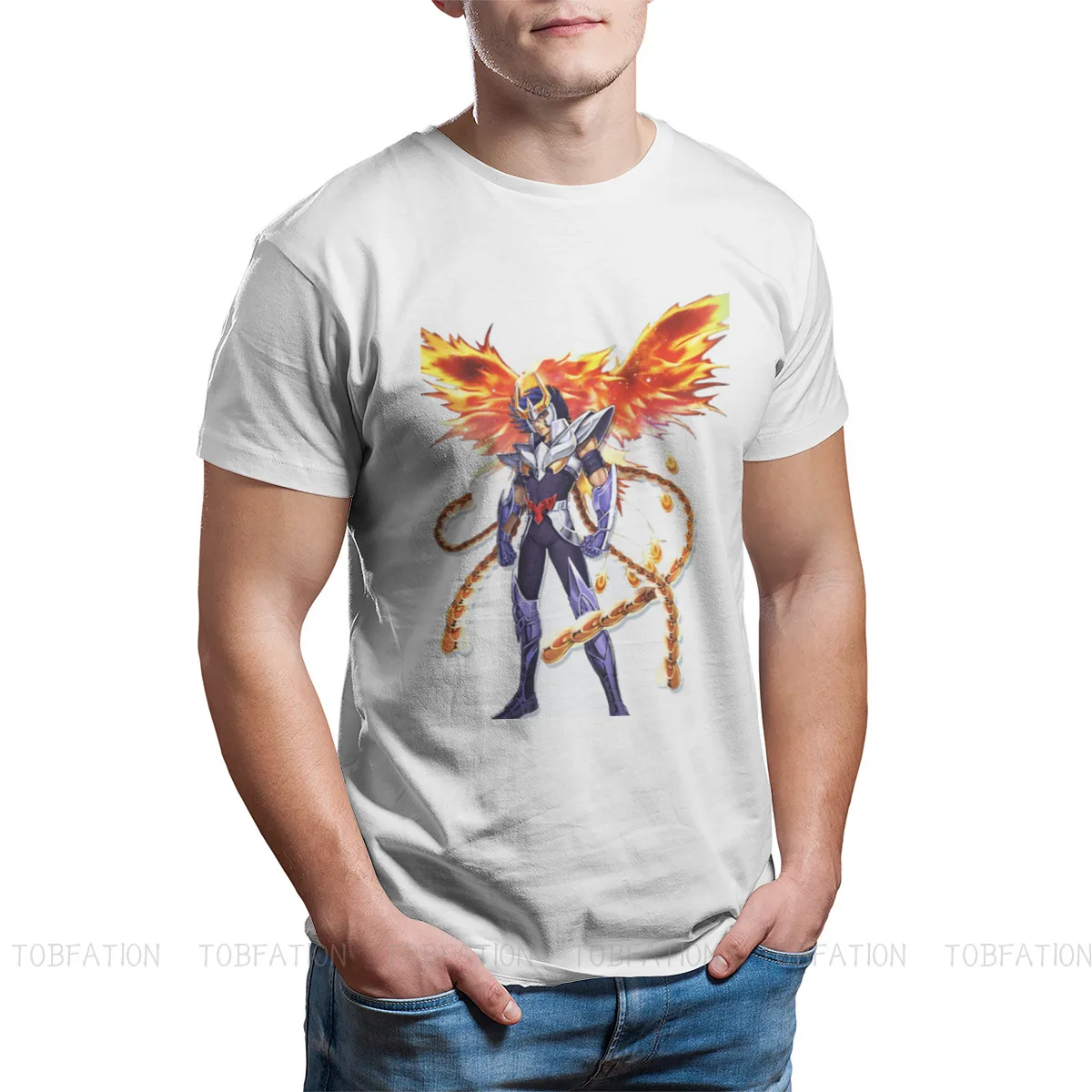 

Футболка с рисунком огня Saint Seiya, серия Рыцари зодиака, уличная одежда в стиле Космо, Повседневная футболка для мужчин, уникальный подарок
