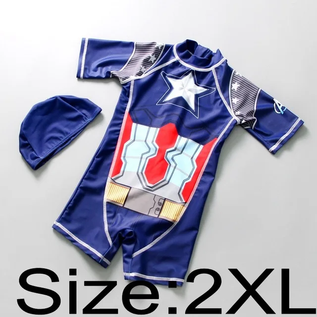 America Captain 2XL Купальный костюм для маленьких мальчиков с изображением Человека-паука+ шапочка, комплект из 2 предметов одежда для купания для маленьких детей, цельный купальный костюм - Цвет: America Captain 2XL