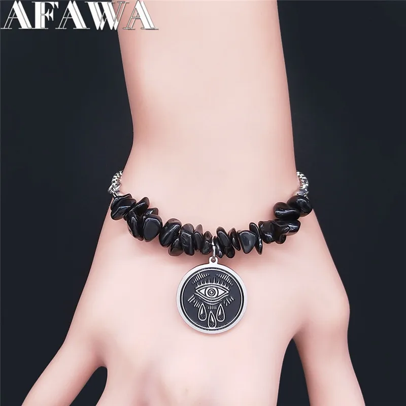 2022 Готический обсидиановый браслет из нержавеющей стали женские серебряные