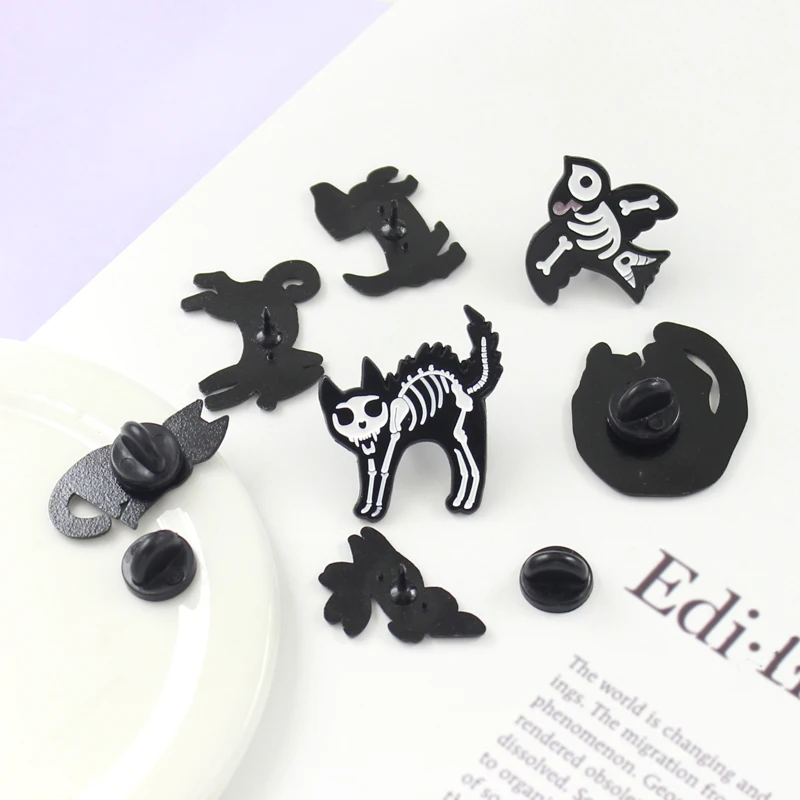 Ретро животное брошь с дизайном скелет в готическом стиле темная кошка собака
