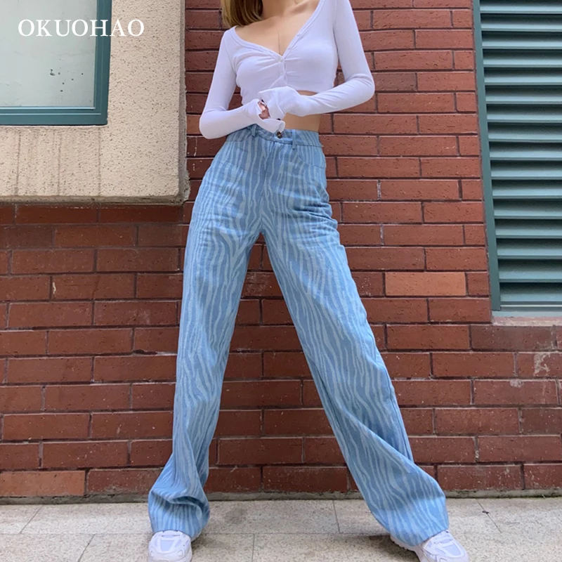 

Women's Pants Denim Trousers For Female Harajuku Classic Striped Pants Oversize Joggers Casual Fashion Straight Leg Pants Office