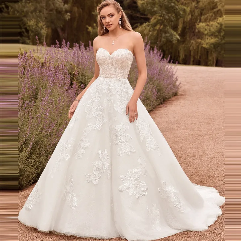 

Vestidos De Novia Newest Wowen A-Line Wedding Dress lace sweetheart Plus Size Bride Gown wedding gowns