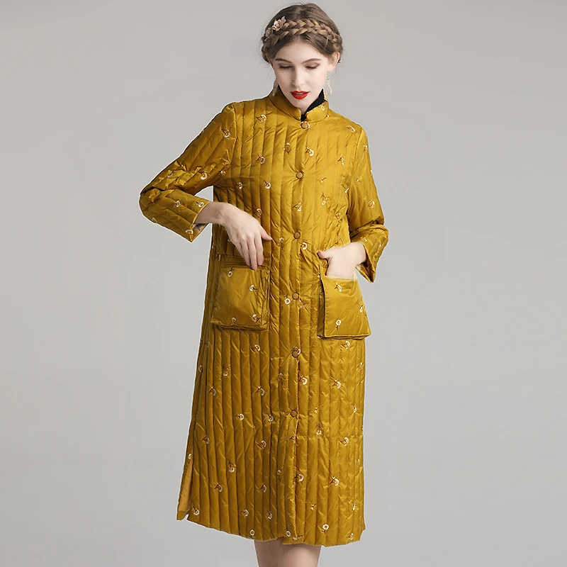 Зимняя экстравагантная и Утонченная пуховая куртка в китайском стиле с вышитыми