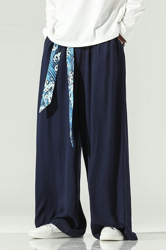 Мужские Широкие штаны 2021 мужские льняные джоггеры Ретро свободные брюки черные в