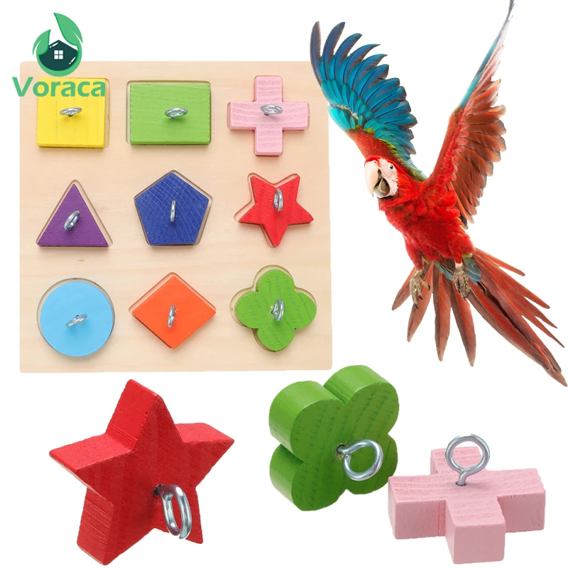 

Parrot Training Toy Nine-color Colored Biting Wooden Block Colorful Bird Carrying Brain Game DIY Parrot Toys Pet Supplies