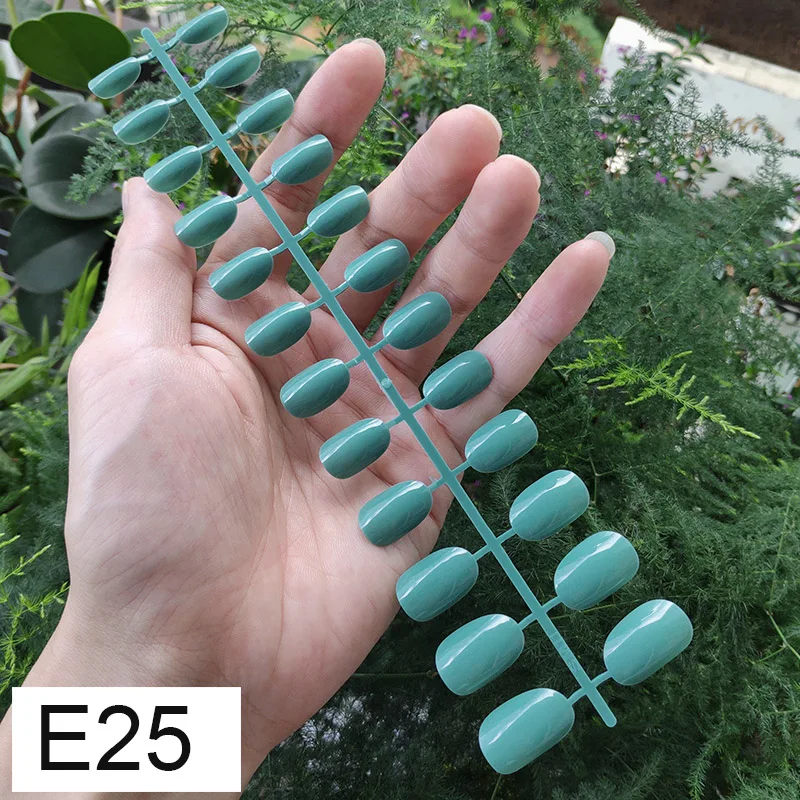 E25 X 5PCs 18 смешанных цветов короткие круглые кончики для Ногтей Полное покрытие накладные кончики для Ногтей пресс на поддельные ногти яркие цвета - Цвет: E25 X 5PCs
