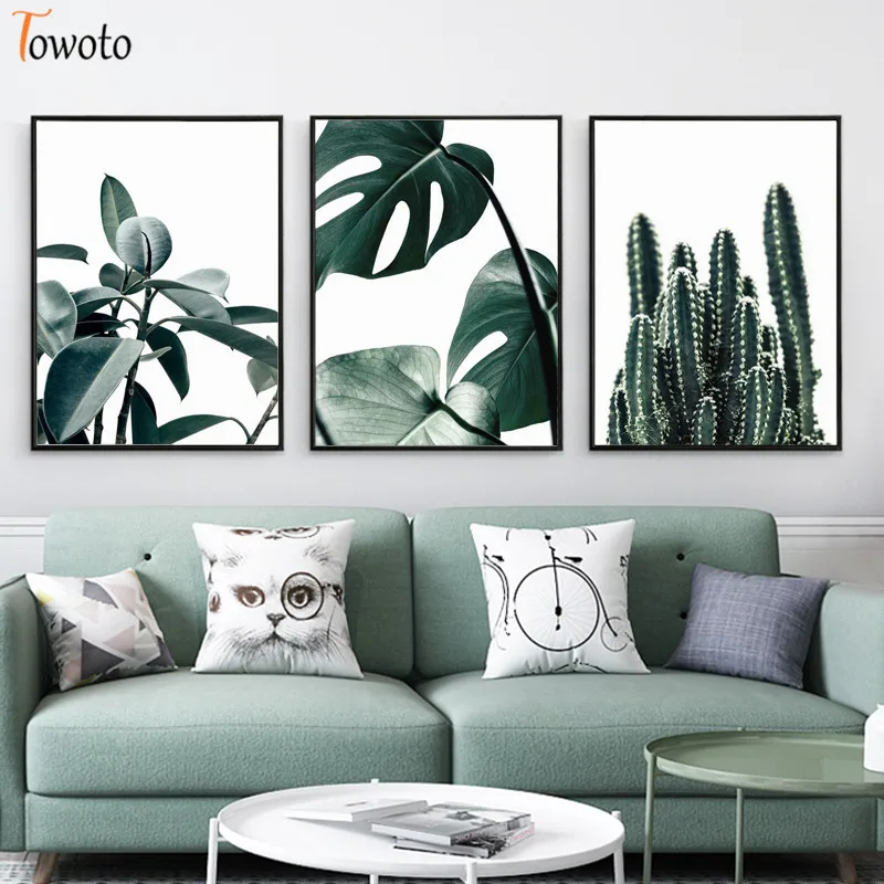 Растительные принты зеленые листья холст картина природный плакат
